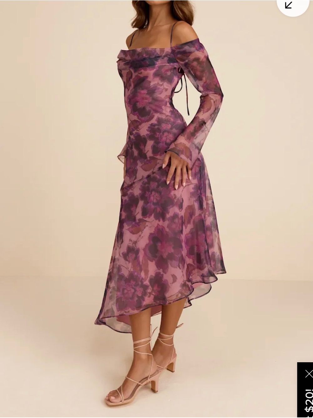 Lulu's Purple Floral Off-the-Shoulder High-Low Midi Dress